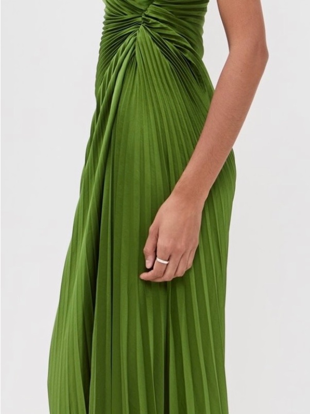A.L.C. One-Shoulder Green Pleated maxi Evening Dress - Picture 3 of 5
